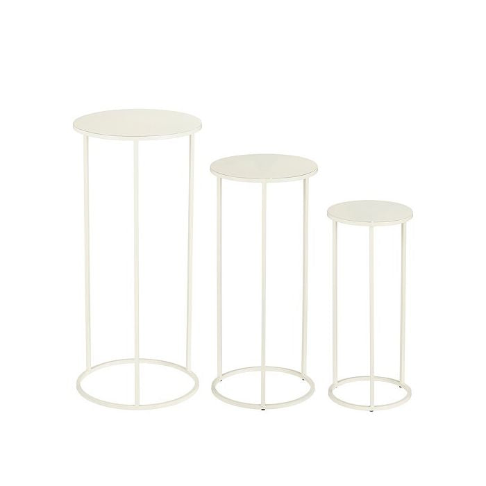 Tavolini tondi in metallo set pz. 3 Alt. 50 x Ø22 cm; Alt. 60 x Ø27 cm; Alt. H. 70 x Ø32 cm-bianco