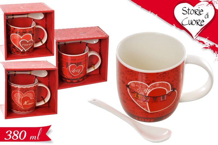 Tazza cuore con cucchiaino ml 380-rosso