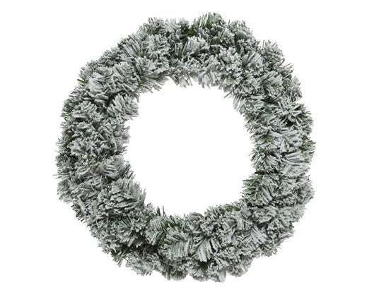 Corona pino innevata d.90x h.22cm-bianco innevato