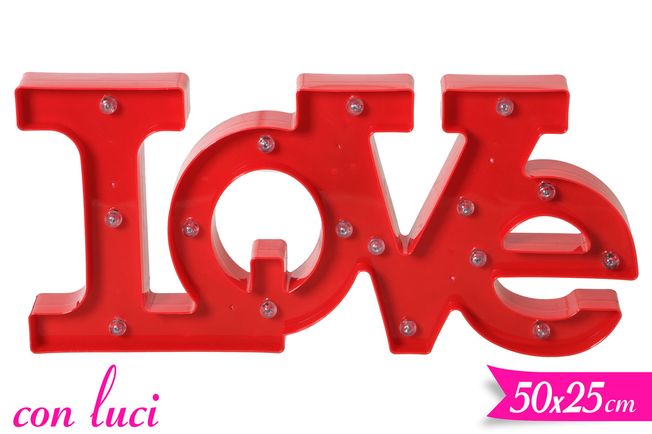 Scritta love plt con luci lun.50xalt.25cm-rosso