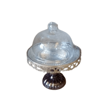 Alzata in metallo c/decori d.20xh.26 cm-argento