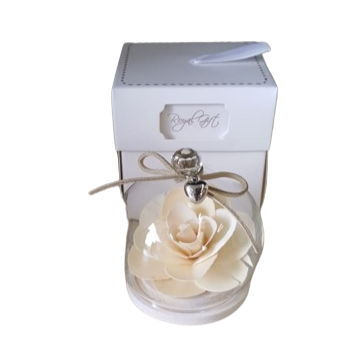 Ampolla in vetro con base e decorazione rosa in legno d.8xh.8,5cm-trasparente