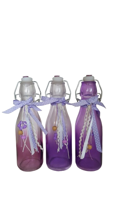 Bottiglietta con tappo ermetico decori d.5,5xh.20 cm-viola/lilla