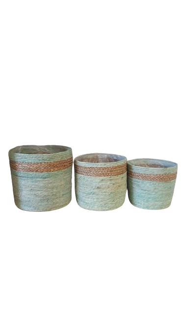 Cesto in juta set di 3 pz. d.33xh.31cm-verde menta