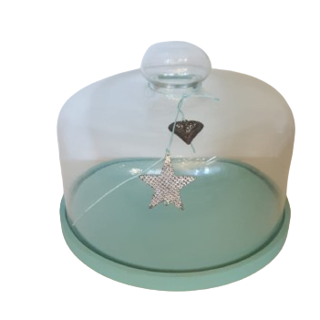 Cloche c/base in legno d.23xh.17cm-tiffany