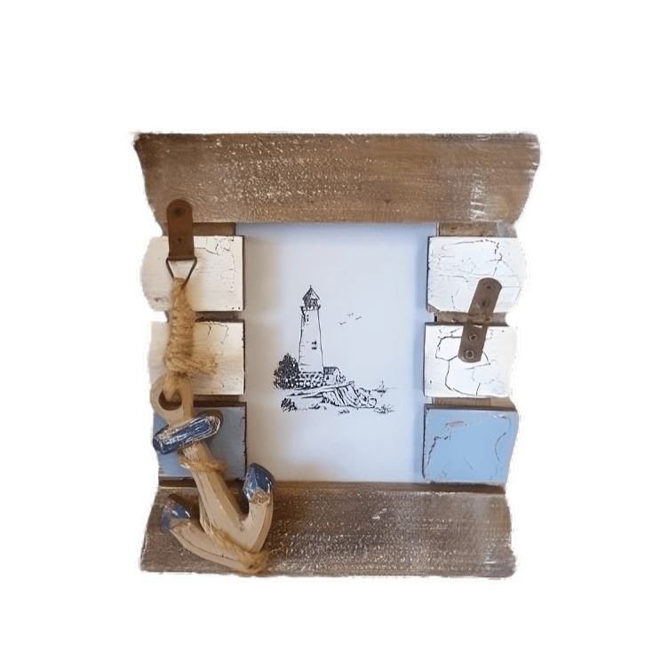 Portafoto in legno decorazione ancora l.17xh.20cm-azzurro-naturale
