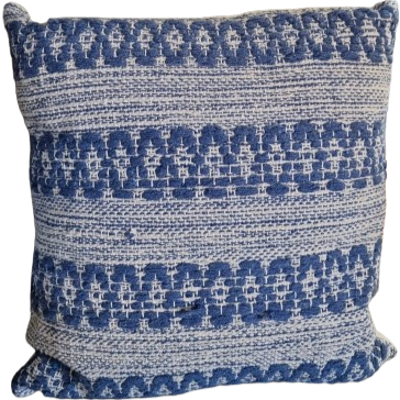 Cuscino corda e cotone disegnato l.45x45cm-blue e avorio