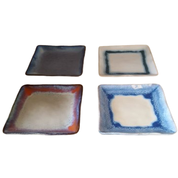 Piatto ceramica l.13,5xp.13,5 set pz. 4-assortiti azzurro-grigio