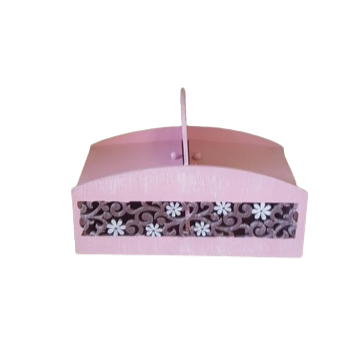 Porta cucito in legno con decoro l.25,5xp.12,5xh.18cm-rosa