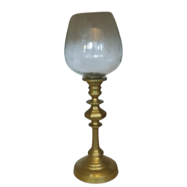 Portacandele in vetro e base metallo d. 12xh.35cm-oro