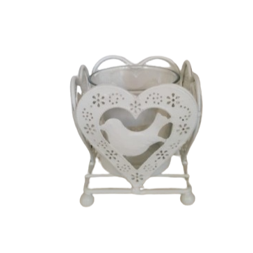 Portacandele in metallo l.9.5xp.9.5xh.10cm-bianco