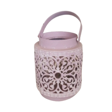 Portacandele in metallo decorato d.9xh11 cm-rosa