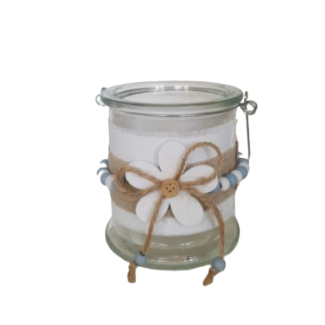 Portacandele con decoro fiore d.8,5xh.10 cm-bianco