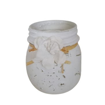 Portacandele in vetro con decorazione fiore-d.6.5xh9 cm-bianco