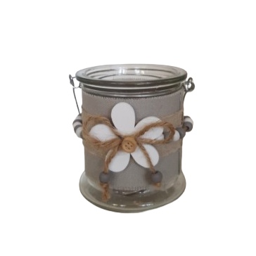 Portacandele con decoro fiore d.8,5xh.10 cm-grigio