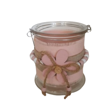 Portacandele con decoro fiore d.8,5xh.10 cm-rosa