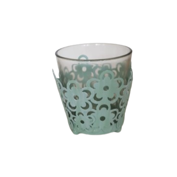 Portacandele metallo decoro fiori d.7,5xh8 cm-verde
