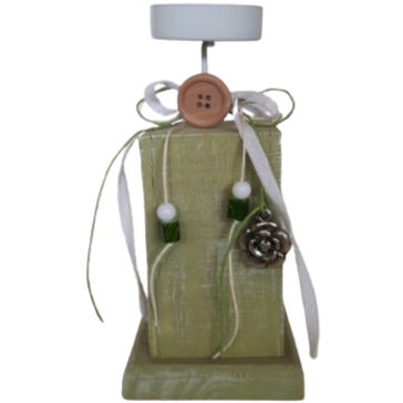 Portacandele in legno con decoro l.7,5xp.7,5xh.7,5 cm-verde