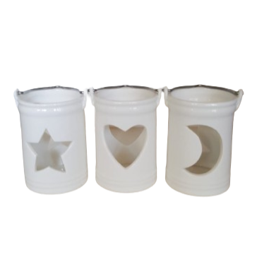 Porta candele d.7xh.10 cm-bianco, disegni assortiti, sole, luna, cuore