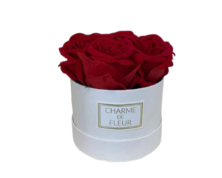 Scatola con rose artificiali d.12xalt.13cm-rosse