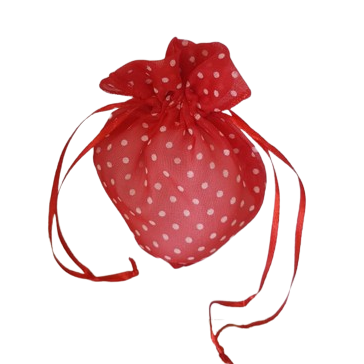Sacchetto organza cuore pois confezione 12 pz. l.12xh.13cm-rosso