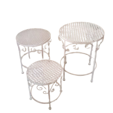 Tavolini metallo set di 3 pz. d. 35xh.43cm-bianco