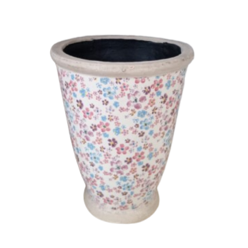 Vaso porta pianta adatto per l'esterno fiorato d.21,5xh.28cm-avorio con disegni rosa, celeste, lilla