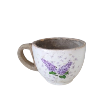 Vaso tazza disegnato lillà d.20xh.15cm-bianco e lilla