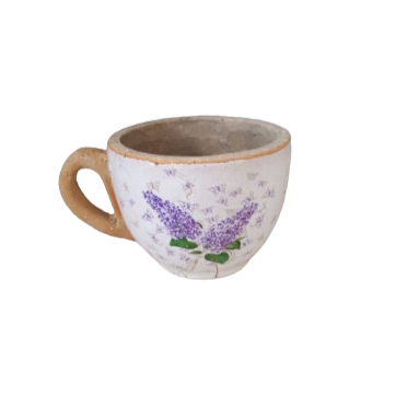 Vaso tazza disegnato lillà d.15xh.12cm-bianco e lilla