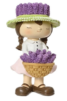 Bimba in poli resina cappellino lavanda Lun.9cm Lar.8.5cm Alt.15.5cm-viola
