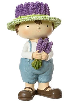 Bimbo in poli resina cappellino lavanda Lun.9cm Lar.8.5cm Alt.15.5cm-viola