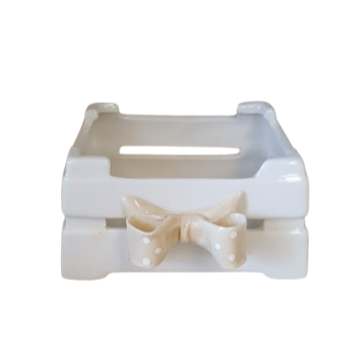 Cassetta in ceramica c/fiocco porta confetti l.10xp.10,5xh.5,5cm-bianco