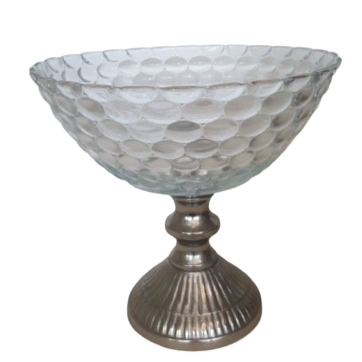 Coppa c/piede in alluminio d.22xh.21 cm-argento