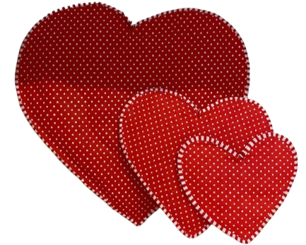 Cuori in tessuto pois set. 3 pz cm.30; cm 20; cm 15-rosso