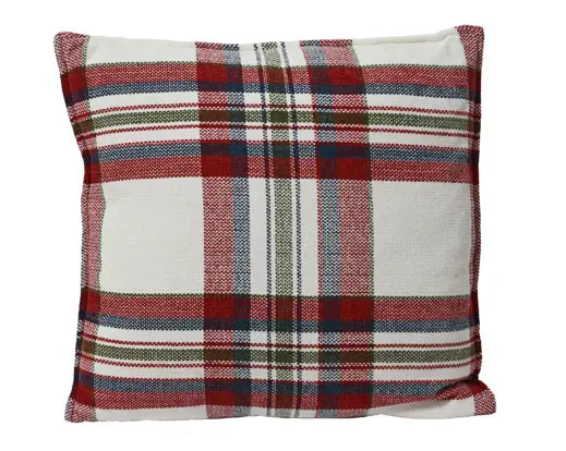 Cuscino scozzese lun.45 lar. 45 alt. 8 cm-bianco-rosso