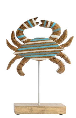 Granchio decorazione in legno di mango Lun. 19.5 cm Lar. 7cm Alt. 27.5cm-naturale-azzurro