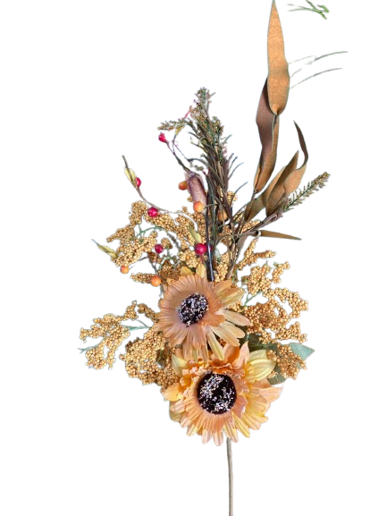 Ramo girasole e bacche l.70cm-giallo-arancio