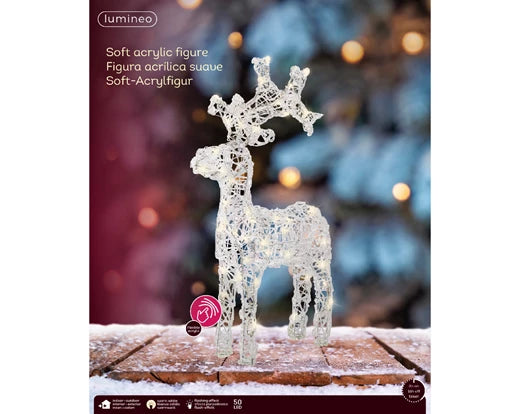 Renna luminosa acrilico flashing effect outdoorLun.36.5cm Lar.12cm Alt.61cm -trasparente-luce calda