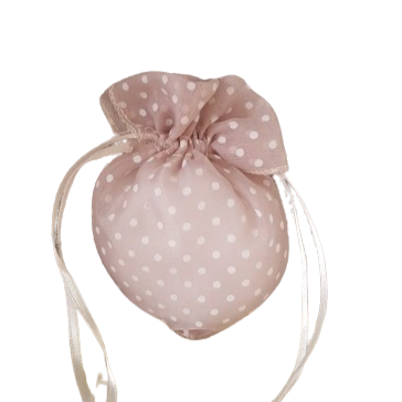 Sacchetto organza cuore pois confezione 12 pz. l.12xh.13cm-beige