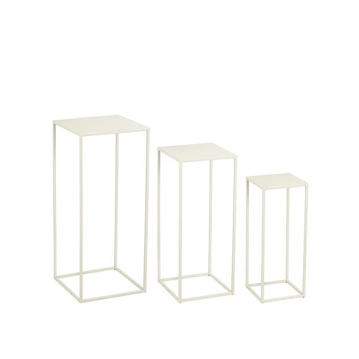 Tavolini quadrati in metallo set 3 pz. Lun. 20 x Lar.20 x Alt. 50 cm; Lun. 25 x Lar.25 x Alt. 60 cm; Lun. 30 x Lar. 30 x Alt. 70 cm-bianco