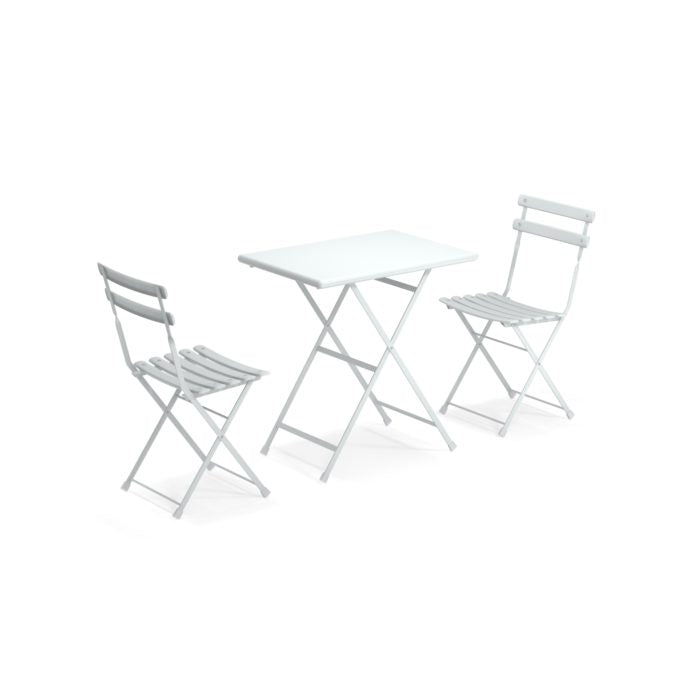 Tavolo in metallo con 2 sedie l.70xp.70xh.72cm-bianco