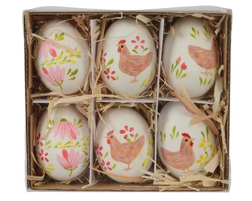 Uova di gallina decorate dia 4 cm Alt. 6 cm-assortite