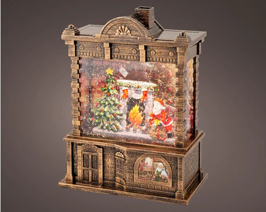 Villaggio Babbo Natale con led e water spinner Lun.9.5cm Lar.16.5cm Alt.21.7cm-bronzo