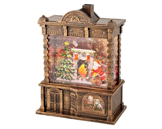 Villaggio Babbo Natale con led e water spinner Lun.9.5cm Lar.16.5cm Alt.21.7cm-bronzo