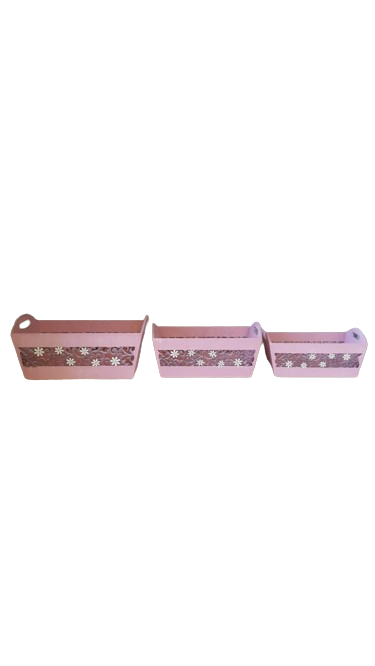 Contenitore porta piante con decoro rettangolare set di 3 pz. l.33xp.22xh.12,5-rosa