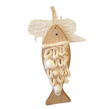 Decorazione pesce in legno da appendere con corda e conchiglie l.19xp.1xh.7cm-naturale