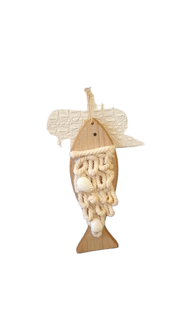 Decorazione pesce da appendere con corda e conchiglie l.19xp.1xh.7cm-naturale