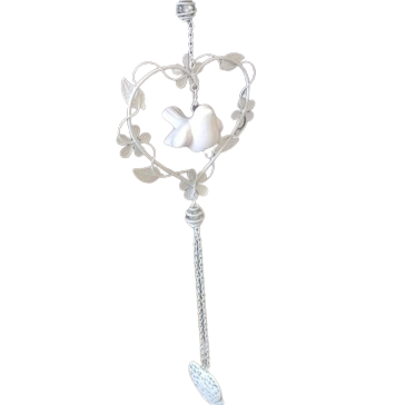 Decorazione cuore e uccellino l.11xp.6xh.50cm-bianco