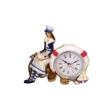 Marinaio sailor girl in resina con orologio l.13xp.4xh.14cm-blu