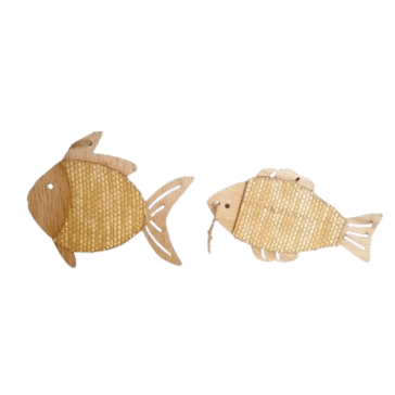 Pesci legno set di pz. 2 assortiti l.14x0.5xh.8 cm-naturale